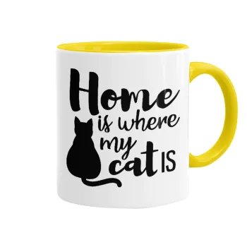 Home is where my cat is!, Mug colored yellow, ceramic, 330ml