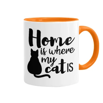 Home is where my cat is!, Mug colored orange, ceramic, 330ml