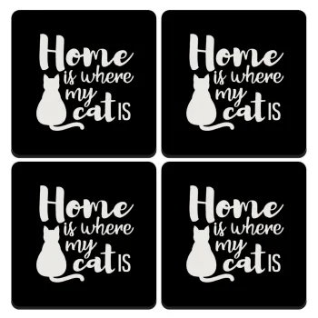 Home is where my cat is!, ΣΕΤ 4 Σουβέρ ξύλινα τετράγωνα (9cm)