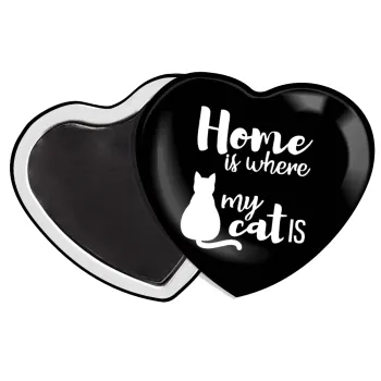 Home is where my cat is!, Μαγνητάκι καρδιά (57x52mm)