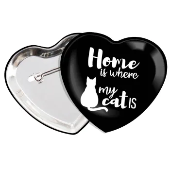 Home is where my cat is!, Κονκάρδα παραμάνα καρδιά (57x52mm)
