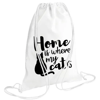 Home is where my cat is!, Backpack pouch GYMBAG white (28x40cm)
