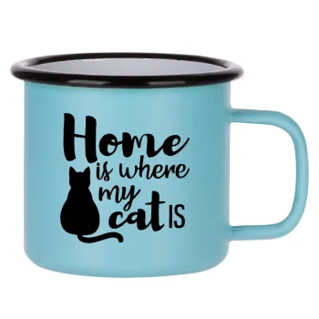 Home is where my cat is!, Κούπα Μεταλλική εμαγιέ ΜΑΤ σιέλ 360ml