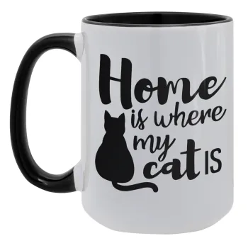 Home is where my cat is!, Κούπα Mega 15oz, κεραμική Μαύρη, 450ml