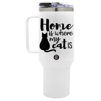 Home is where my cat is!, Mega Tumbler με καπάκι, διπλού τοιχώματος (θερμό) 1,2L