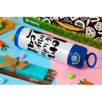 Home is where my cat is!, Easter candle, Childrens hot water bottle, stainless steel, with safety straw, BLUE (500ml)