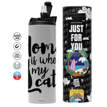 Home is where my cat is!, Tumbler stainless steel GREY 600ml