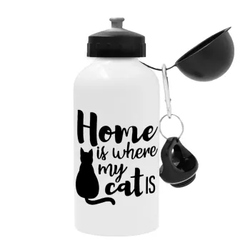 Home is where my cat is!, Μεταλλικό παγούρι νερού, Λευκό, αλουμινίου 500ml