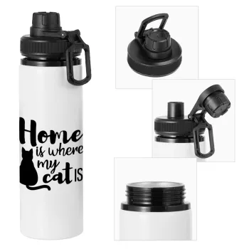 Home is where my cat is!, Metal water bottle with safety cap, aluminum 850ml