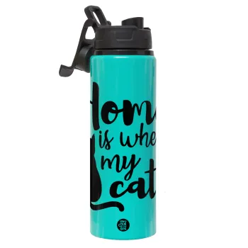 Home is where my cat is!, Μεταλλικό παγούρι νερού με καπάκι ασφαλείας, αλουμινίου 850ml