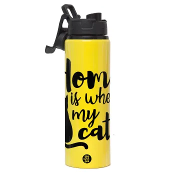 Home is where my cat is!, Μεταλλικό παγούρι νερού με καπάκι ασφαλείας, αλουμινίου 850ml