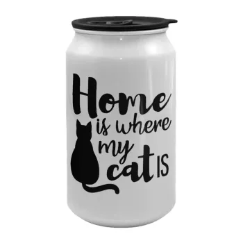 Home is where my cat is!, Κούπα ταξιδιού μεταλλική με καπάκι (tin-can) 500ml