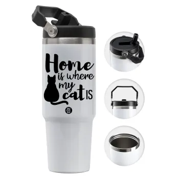 Home is where my cat is!, Θερμός Ανοξείδωτο 30oz με χερούλι