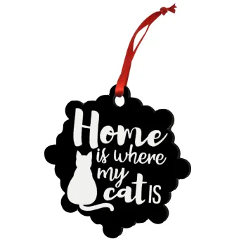 Home is where my cat is!, Christmas ornament snowflake wooden 7.5cm