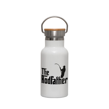 The rodfather, Metallic thermos (Stainless steel) White with wooden lid (bamboo), double-walled, 350ml