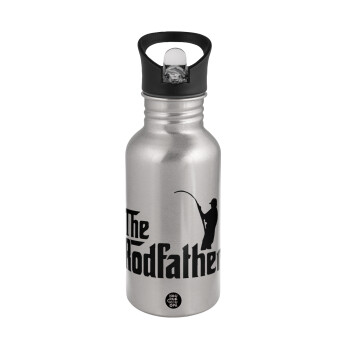 The rodfather, Water bottle Silver with straw, stainless steel 500ml