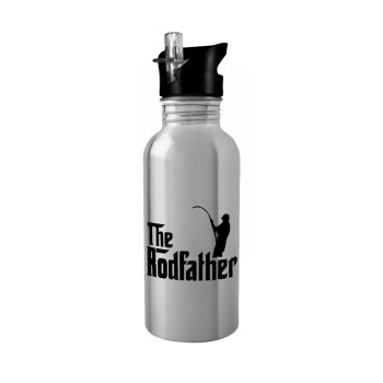 The rodfather, Water bottle Silver with straw, stainless steel 600ml