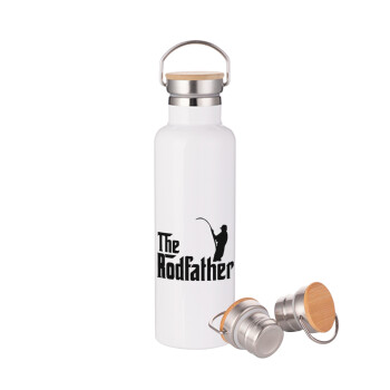 The rodfather, Stainless steel White with wooden lid (bamboo), double wall, 750ml