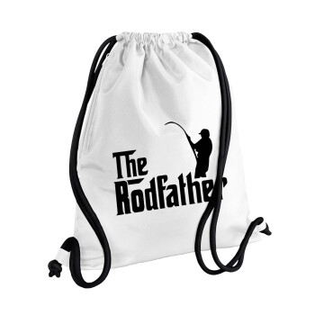 The rodfather, Backpack pouch GYMBAG white, with pocket (40x48cm) & thick cords