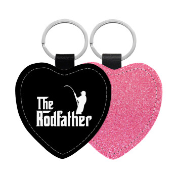 The rodfather, Μπρελόκ PU δερμάτινο glitter καρδιά ΡΟΖ