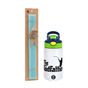 The rodfather, Πασχαλινή Λαμπάδα με Παιδικό παγούρι θερμό, ανοξείδωτο, με καλαμάκι ασφαλείας, πράσινο/μπλε (350ml) & κερί αρωματικό πλακέ (30cm) (ΤΙΡΚΟΥΑΖ)