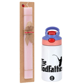 The rodfather, Πασχαλινό Σετ, Παιδικό παγούρι θερμό, ανοξείδωτο, με καλαμάκι ασφαλείας, ροζ/μωβ (350ml) & πασχαλινή λαμπάδα αρωματική πλακέ (30cm) (ΡΟΖ)