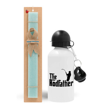 The rodfather, Easter Set, metallic aluminum water bottle (500ml) & scented flat candle (30cm) (TURQUOISE)