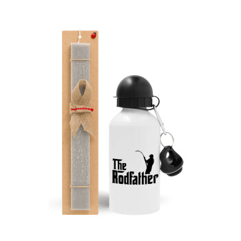 The rodfather, Easter Set, metallic aluminum water bottle (500ml) & aromatic flat Easter candle (30cm) (GRAY)