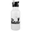 White water bottle with straw, stainless steel 600ml