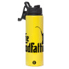 Metallic water bottle with safety lid, 850ml aluminum