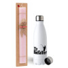 Easter Set, metallic stainless steel water bottle (750ml) & scented flat Easter candle (30cm) (PINK)