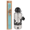 Easter Set, metallic silver aluminum water bottle (500ml) & scented flat Easter candle (30cm) (TURQUOISE)