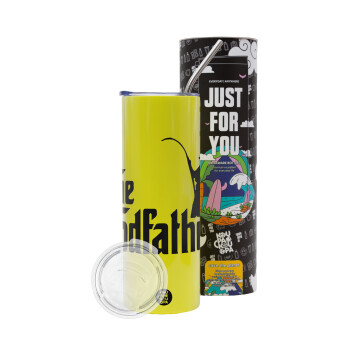 The rodfather, Neon Yellow Travel Tumbler θερμό, μεταλλικό καλαμάκι(Ανωξείδωτο 304 Food grade, BPA free, 600ml)