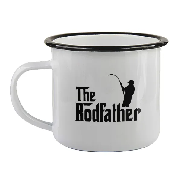 The rodfather — Enamel mug with black rim, 360ml