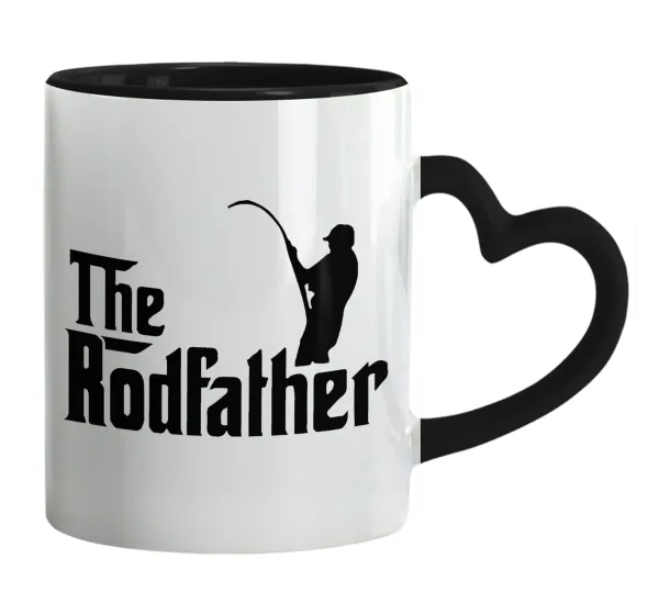 The rodfather — Mug heart black handle, ceramic, 330ml