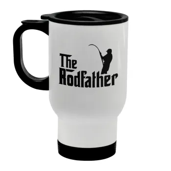 The rodfather, Stainless steel travel mug with lid, double wall white 450ml