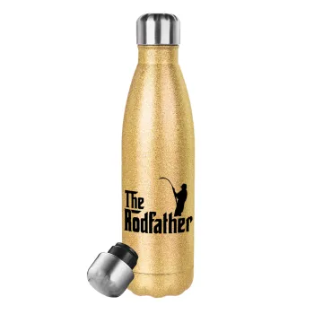 The rodfather, Μεταλλικό παγούρι θερμός Glitter χρυσό (Stainless steel), διπλού τοιχώματος, 500ml