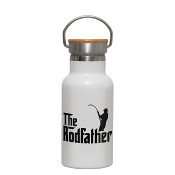 The rodfather, Metallic thermos (Stainless steel) White with wooden lid (bamboo), double-walled, 350ml