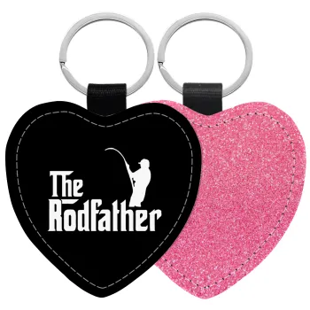 The rodfather, Μπρελόκ PU δερμάτινο glitter καρδιά ΡΟΖ