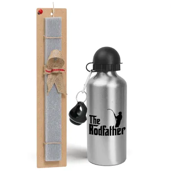 The rodfather, Easter Set, metallic silver aluminum water bottle (500ml) & aromatic flat Easter candle (30cm) (GRAY)