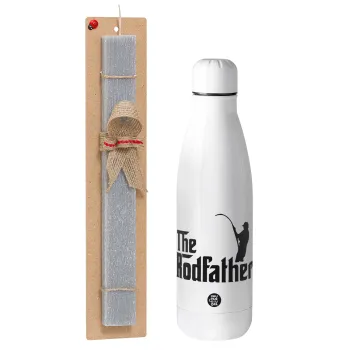 The rodfather, Easter Set, metallic stainless thermos bottle (500ml) & scented flat Easter candle (30cm) (GRAY)