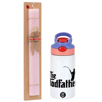 The rodfather, Easter Set, Children's thermal stainless steel water bottle with safety straw, pink/purple (350ml) & Easter scented flat candle (30cm) (PINK)
