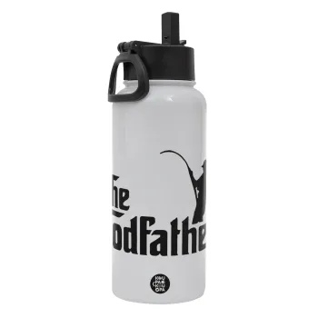 The rodfather, Μεταλλικό παγούρι θερμός Λευκό με καλαμάκι και χερούλι (Stainless steel), διπλού τοιχώματος, 950ml