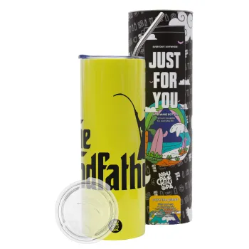 The rodfather, Neon Yellow Travel Tumbler θερμό, μεταλλικό καλαμάκι(Ανωξείδωτο 304 Food grade, BPA free, 600ml)