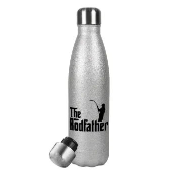 The rodfather, Μεταλλικό παγούρι θερμός Glitter Aσημένιο (Stainless steel), διπλού τοιχώματος, 500ml