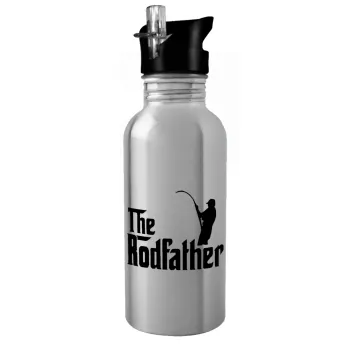 The rodfather, Water bottle Silver with straw, stainless steel 600ml