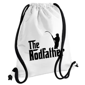 The rodfather, Backpack pouch GYMBAG white, with pocket (40x48cm) & thick cords