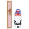 Easter Set, Children's thermal stainless steel water bottle with safety straw, pink/purple (350ml) & Easter scented flat candle (30cm) (PINK)