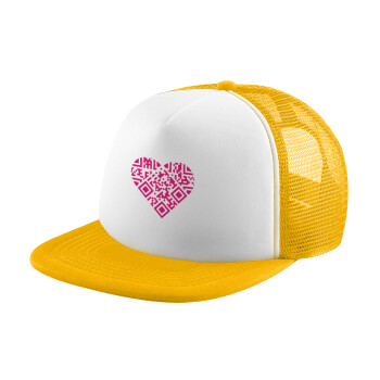 Heart hidden MSG, try me!!!, Καπέλο Ενηλίκων Soft Trucker με Δίχτυ Κίτρινο/White (POLYESTER, ΕΝΗΛΙΚΩΝ, UNISEX, ONE SIZE)