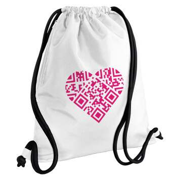 Heart hidden MSG, try me!!!, Backpack pouch GYMBAG white, with pocket (40x48cm) & thick cords
